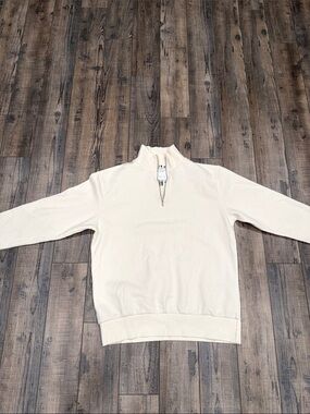 Men's Zip-Front Stand Collar Sweater in Cream